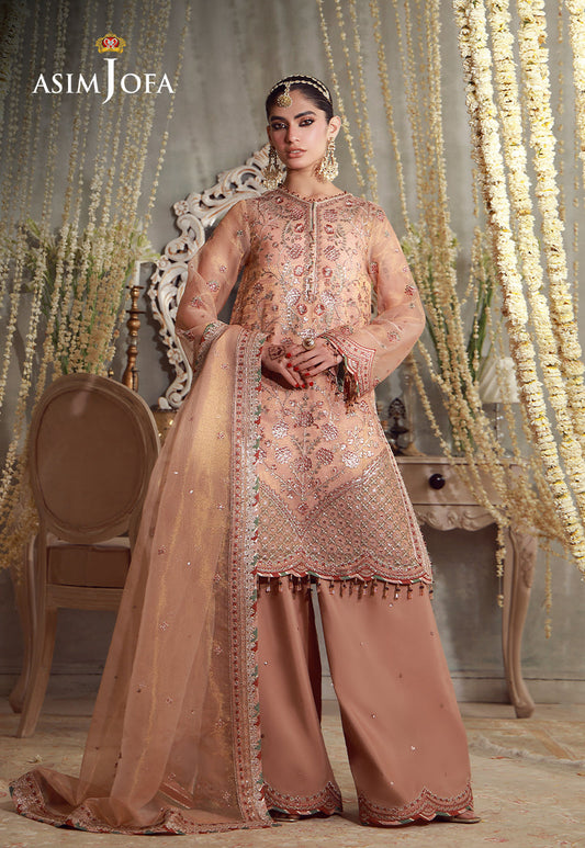 AJULFE-12 Embroidered Zari Check Net Unstitched 3 Pcs