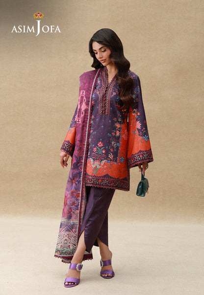 AJULSC-10 Embroidered Crepe Silk Unstitched 3 Pcs