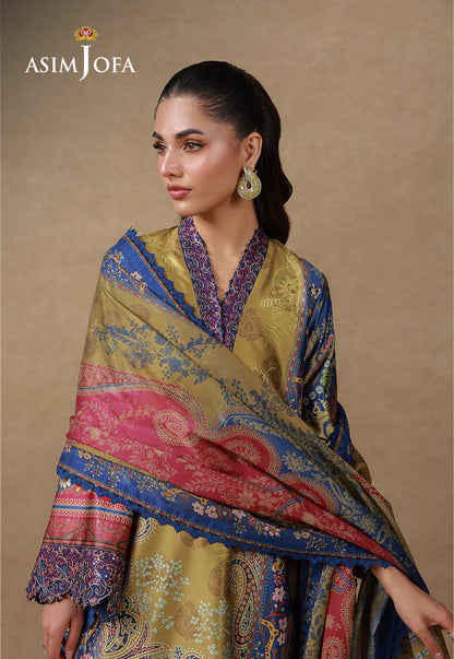 AJULSC-01 Embroidered Charmeuse Silk Unstitched 3 Pcs