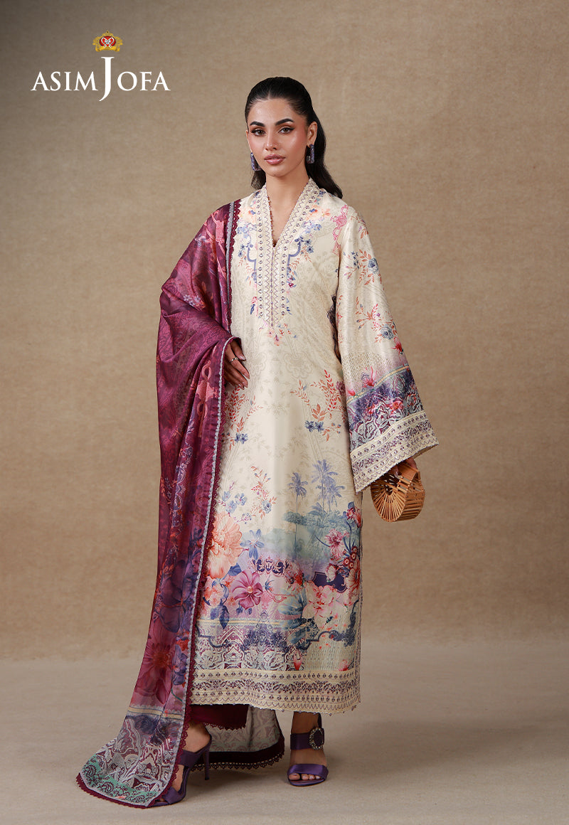 AJULSC-02 Embroidered Charmeuse Silk Unstitched 3 Pcs