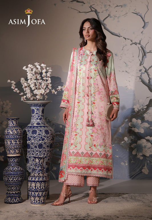 AJCS-10 Printed Charmeuse Silk Unstitched 3 Pcs