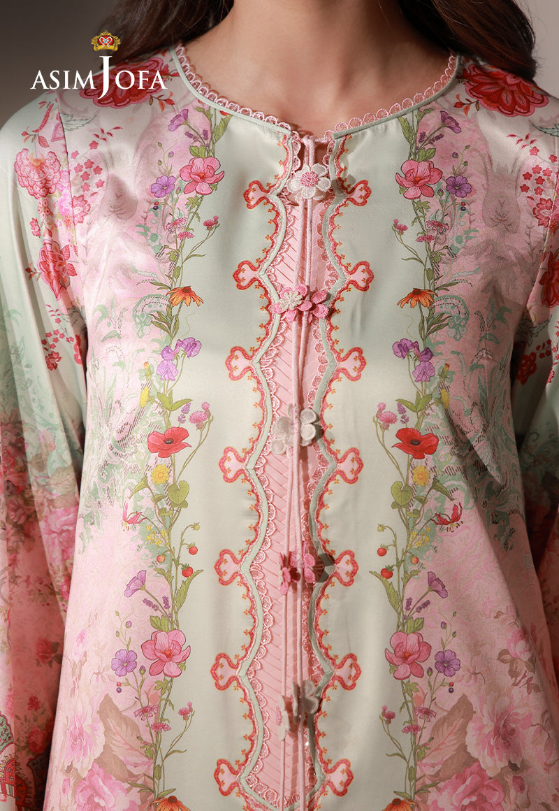 AJCS-10 Printed Charmeuse Silk Unstitched 3 Pcs