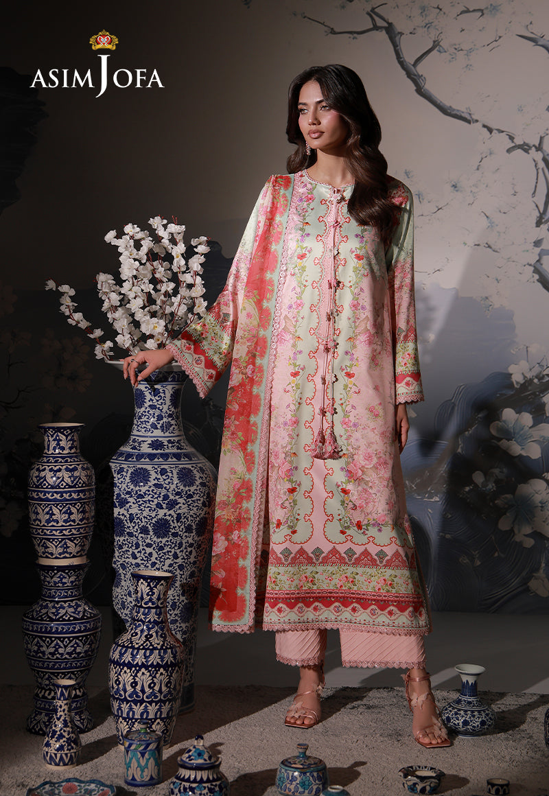 AJCS-10 Printed Charmeuse Silk Unstitched 3 Pcs