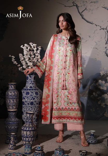 AJCS-10 Printed Charmeuse Silk Unstitched 3 Pcs