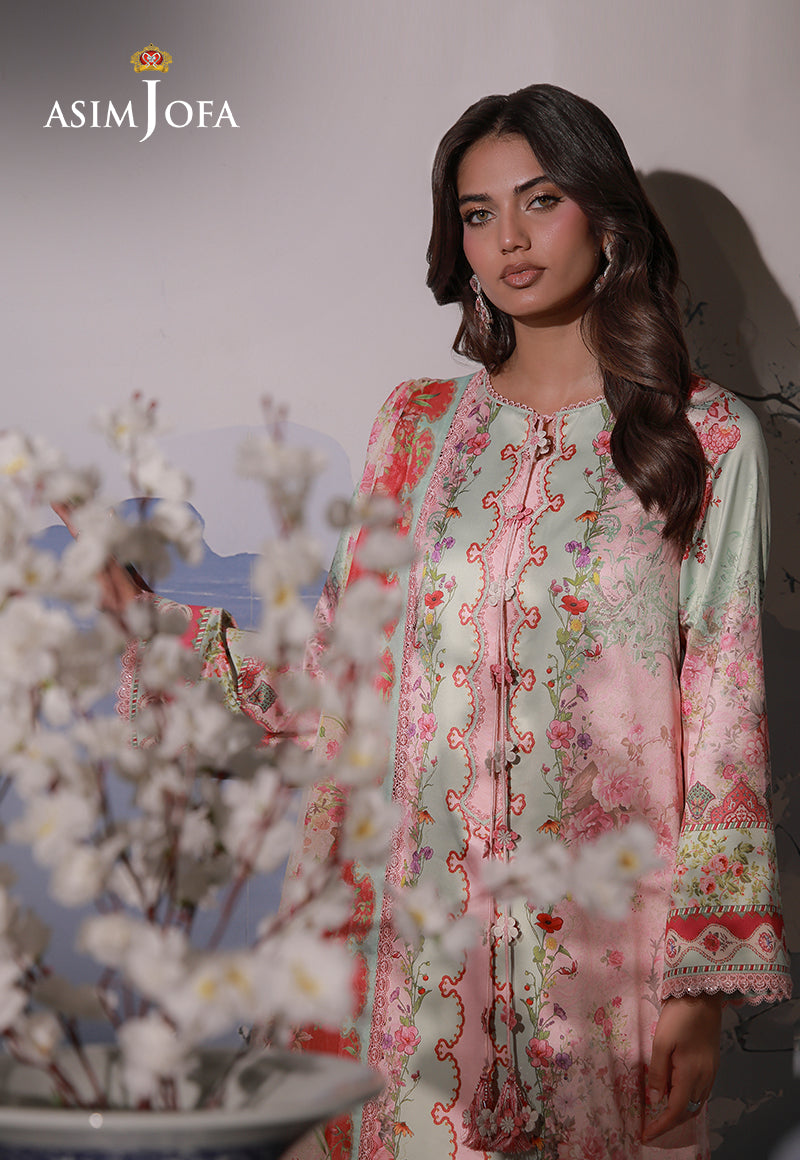 AJCS-10 Printed Charmeuse Silk Unstitched 3 Pcs