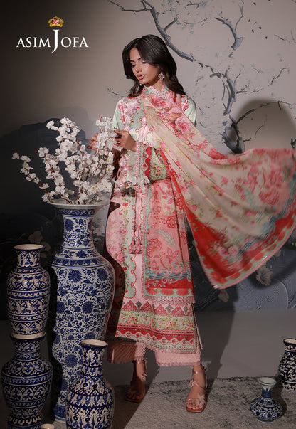 AJCS-10 Printed Charmeuse Silk Unstitched 3 Pcs