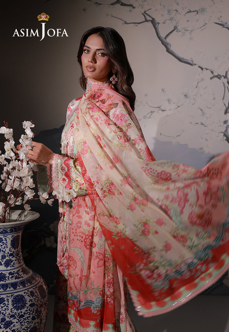 AJCS-10 Printed Charmeuse Silk Unstitched 3 Pcs
