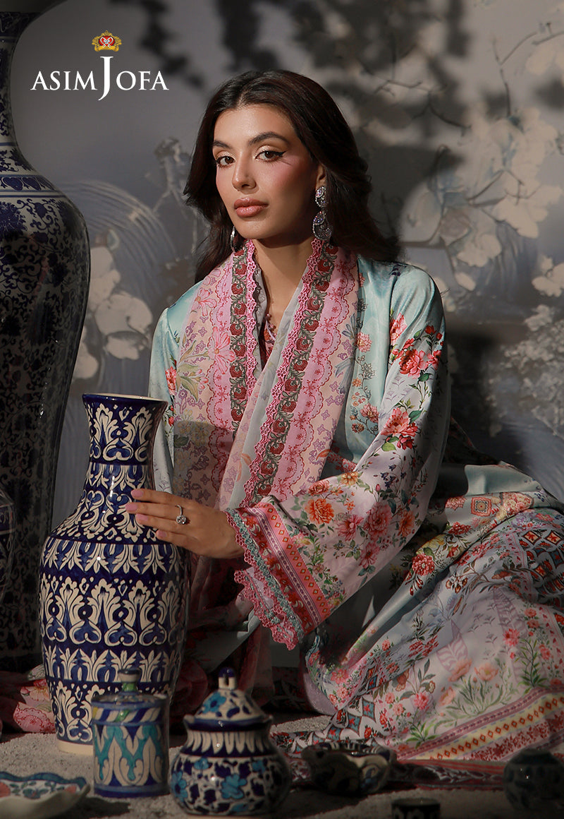 AJCS-05 Printed Charmeuse Silk Unstitched 3 Pcs