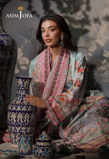 AJCS-05 Printed Charmeuse Silk Unstitched 3 Pcs