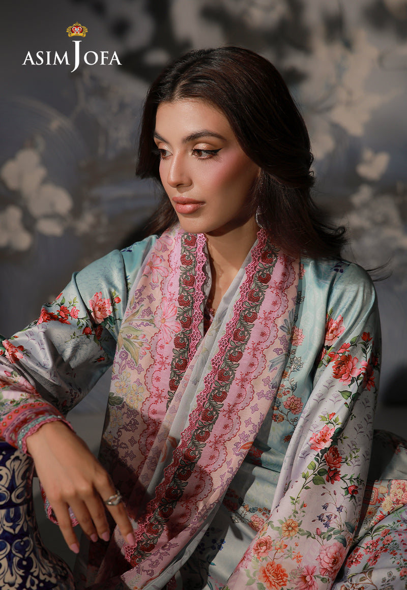 AJCS-05 Printed Charmeuse Silk Unstitched 3 Pcs
