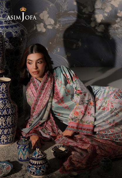 AJCS-05 Printed Charmeuse Silk Unstitched 3 Pcs