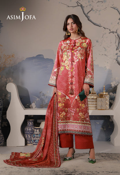 AJCS-03 Printed Charmeuse Silk Unstitched 3 Pcs
