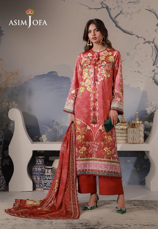 AJCS-03 Printed Charmeuse Silk Unstitched 3 Pcs