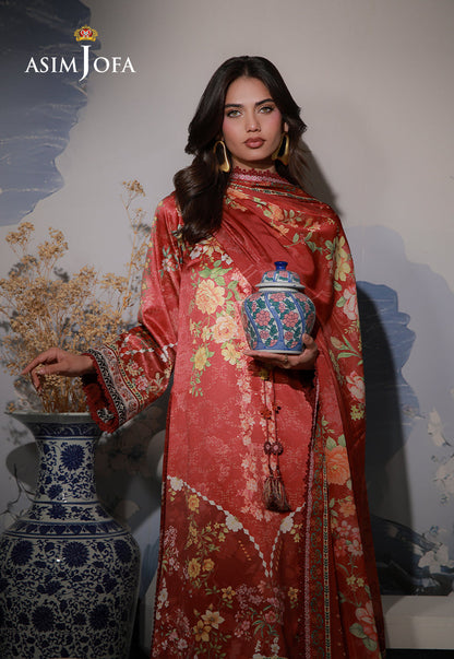 AJCS-03 Printed Charmeuse Silk Unstitched 3 Pcs