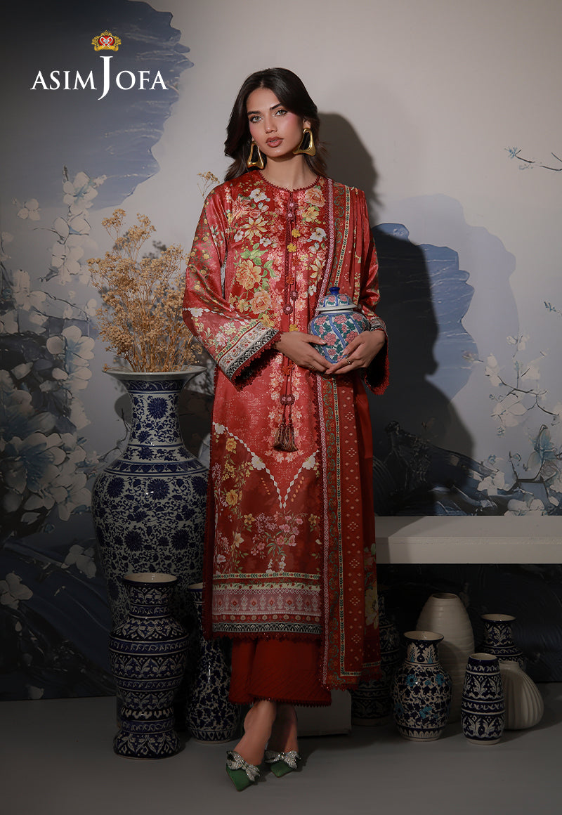 AJCS-03 Printed Charmeuse Silk Unstitched 3 Pcs