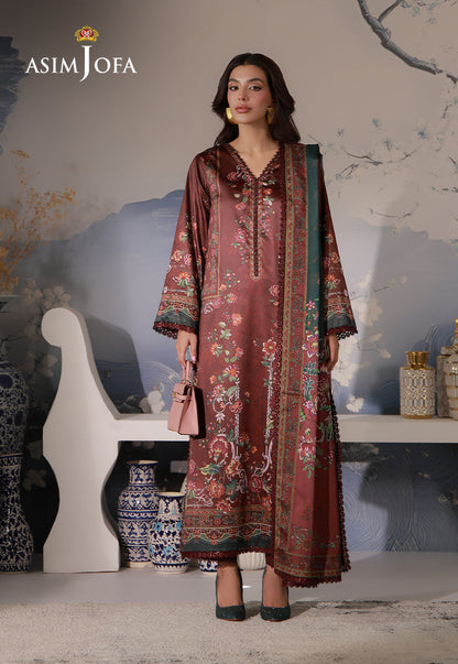 AJCS-02 Printed Charmeuse Silk Unstitched 3 Pcs