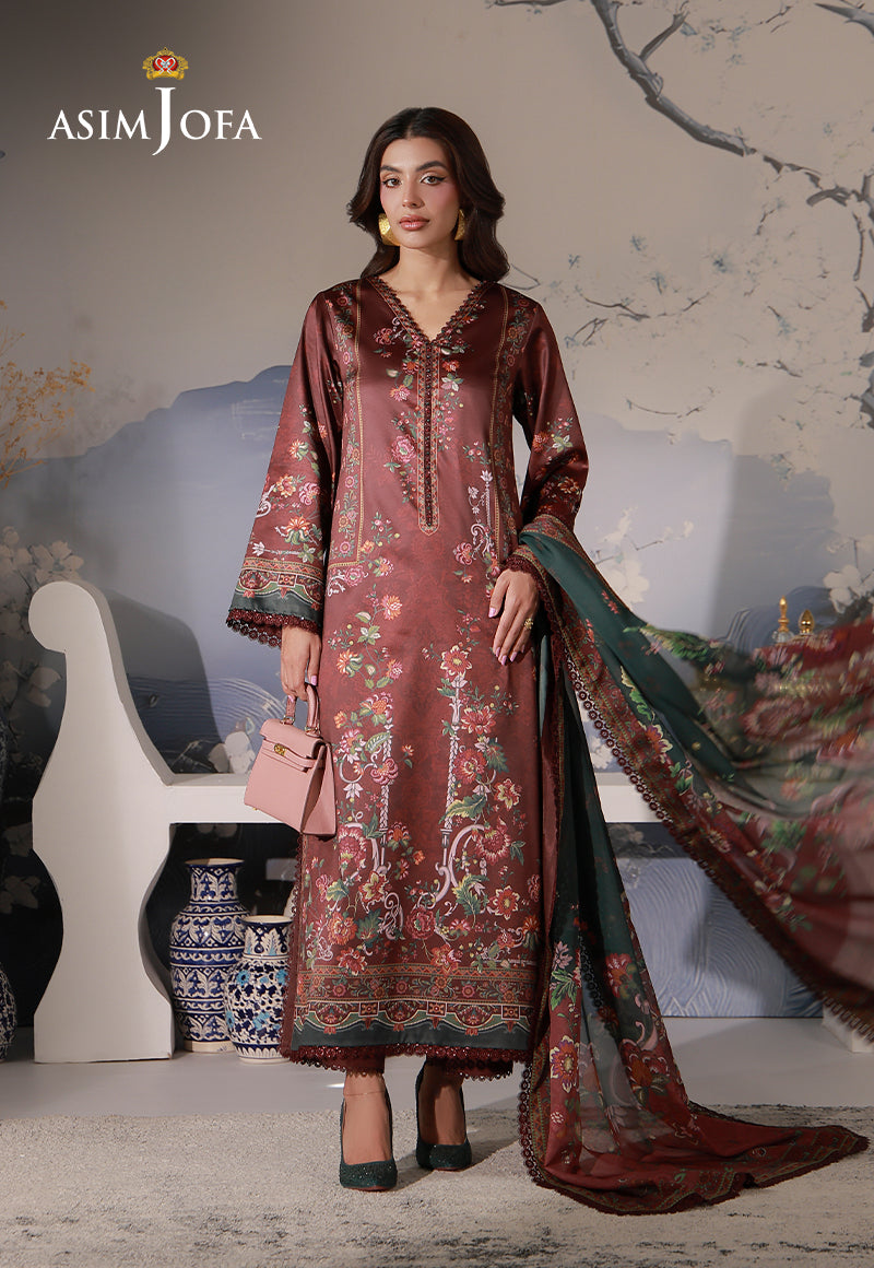 AJCS-02 Printed Charmeuse Silk Unstitched 3 Pcs