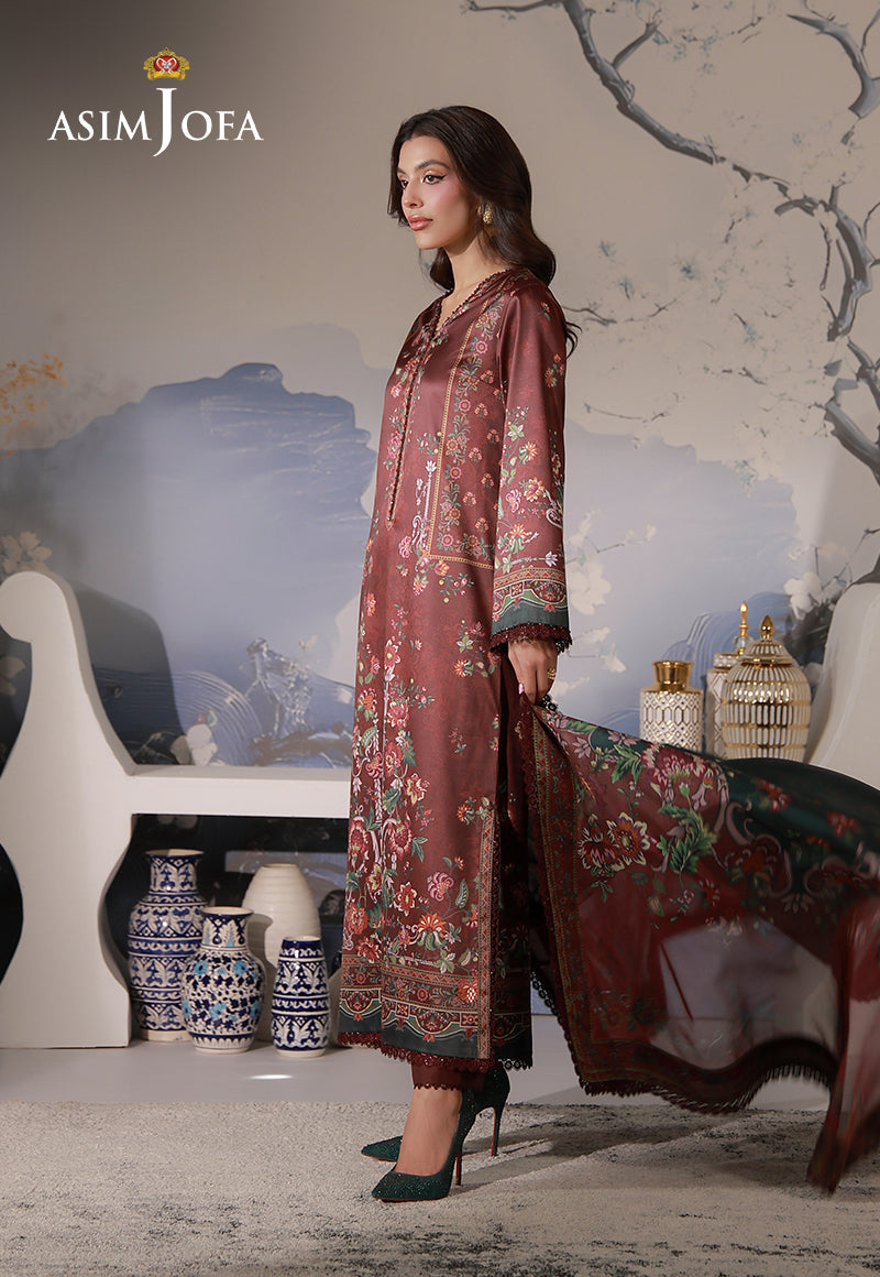 AJCS-02 Printed Charmeuse Silk Unstitched 3 Pcs