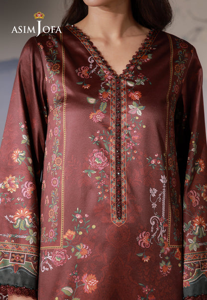 AJCS-02 Printed Charmeuse Silk Unstitched 3 Pcs
