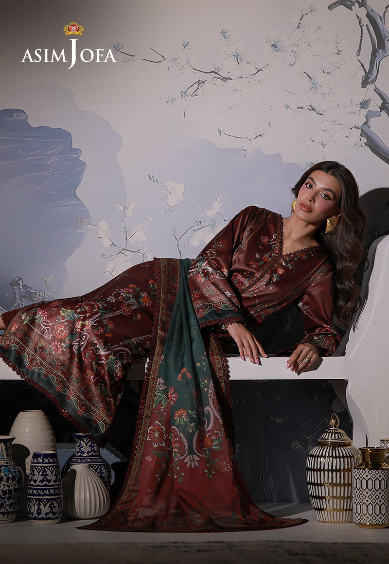 AJCS-02 Printed Charmeuse Silk Unstitched 3 Pcs