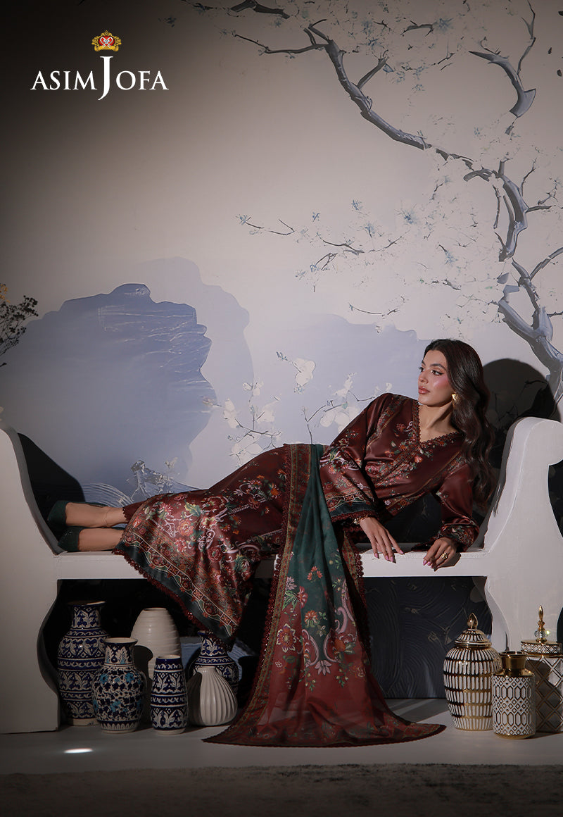 AJCS-02 Printed Charmeuse Silk Unstitched 3 Pcs