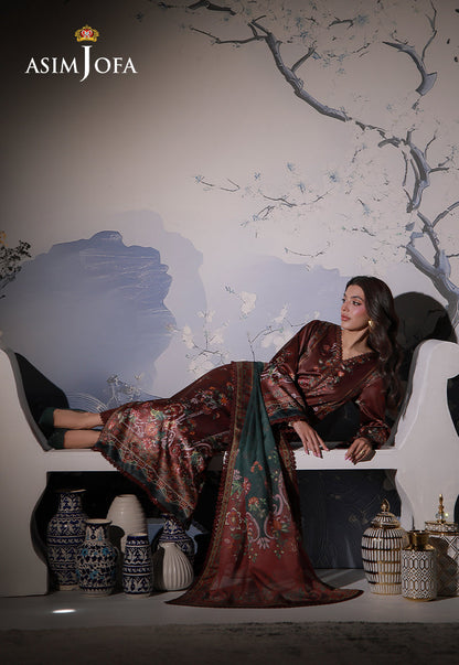 AJCS-02 Printed Charmeuse Silk Unstitched 3 Pcs