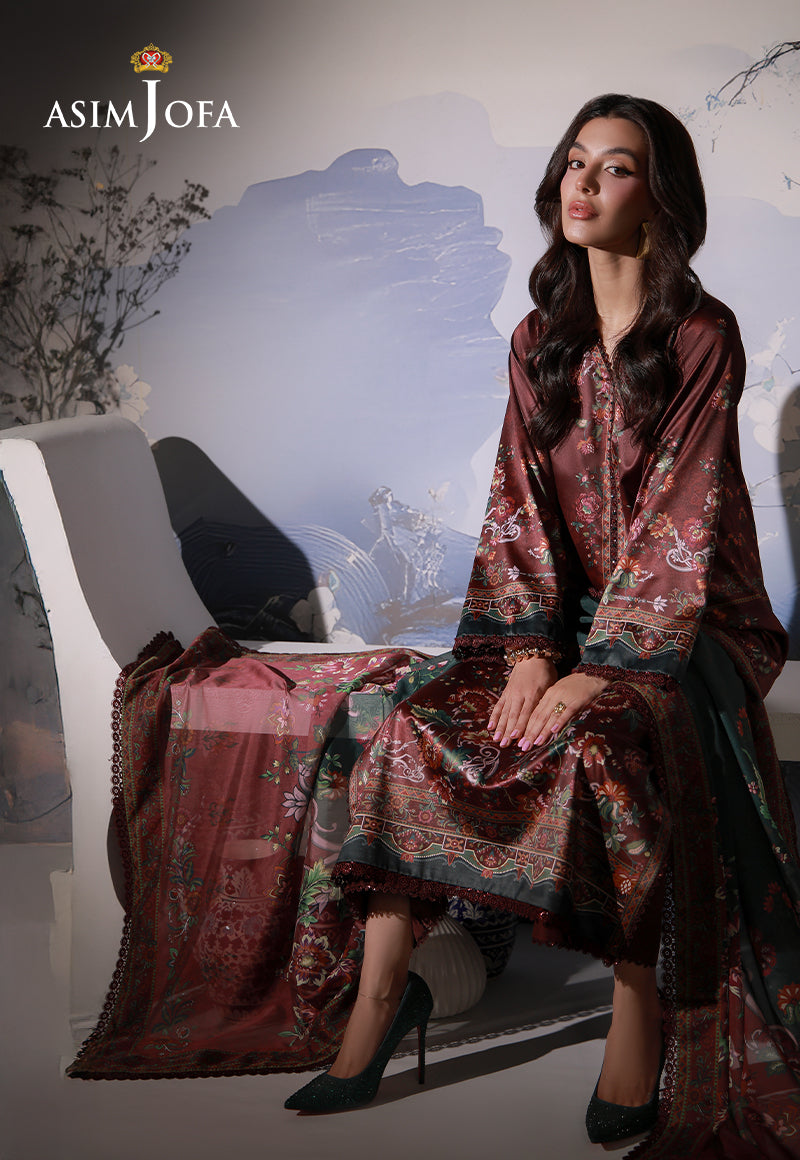 AJCS-02 Printed Charmeuse Silk Unstitched 3 Pcs