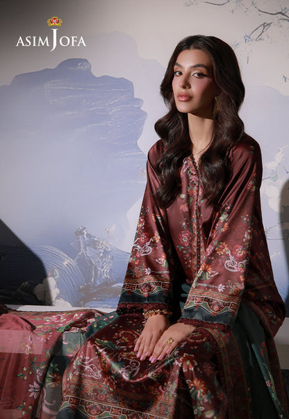 AJCS-02 Printed Charmeuse Silk Unstitched 3 Pcs