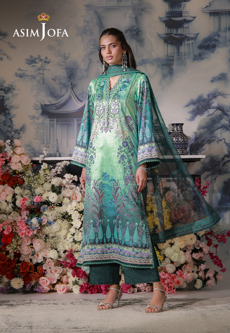 AJCS-06 Printed Charmeuse Silk Unstitched 3 Pcs
