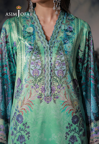 AJCS-06 Printed Charmeuse Silk Unstitched 3 Pcs
