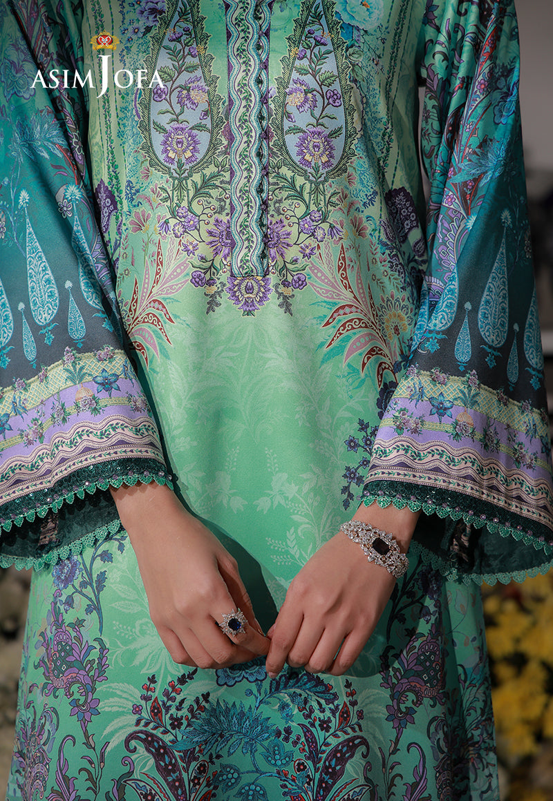 AJCS-06 Printed Charmeuse Silk Unstitched 3 Pcs