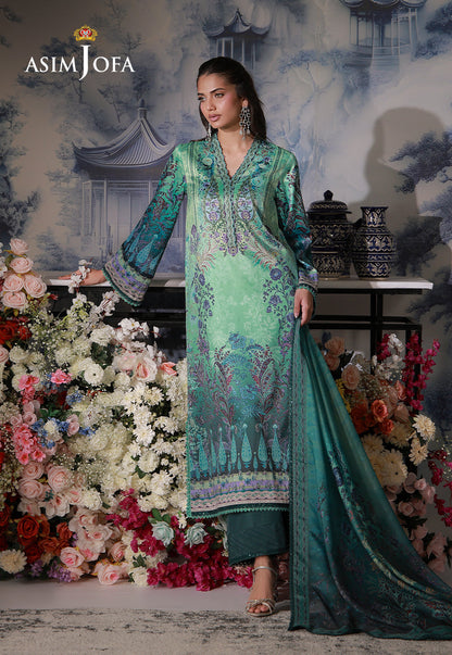 AJCS-06 Printed Charmeuse Silk Unstitched 3 Pcs