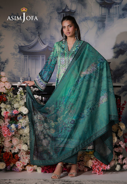 AJCS-06 Printed Charmeuse Silk Unstitched 3 Pcs