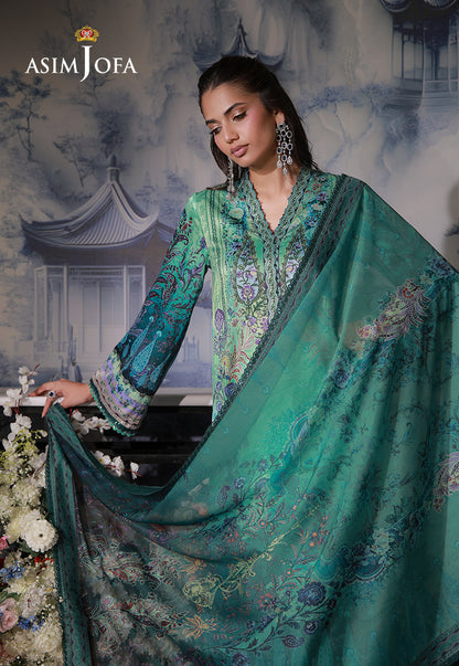 AJCS-06 Printed Charmeuse Silk Unstitched 3 Pcs