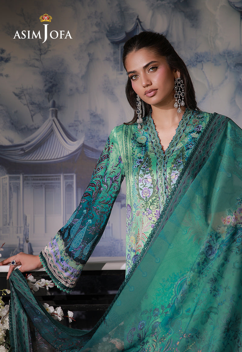 AJCS-06 Printed Charmeuse Silk Unstitched 3 Pcs