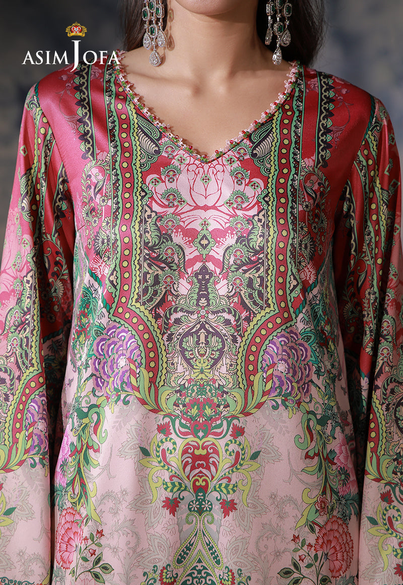 AJCS-04 Printed Charmeuse Silk Unstitched 3 Pcs