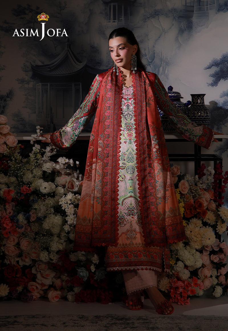 AJCS-04 Printed Charmeuse Silk Unstitched 3 Pcs
