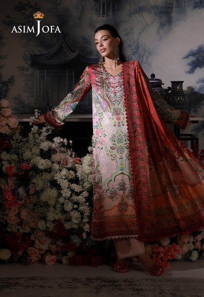 AJCS-04 Printed Charmeuse Silk Unstitched 3 Pcs