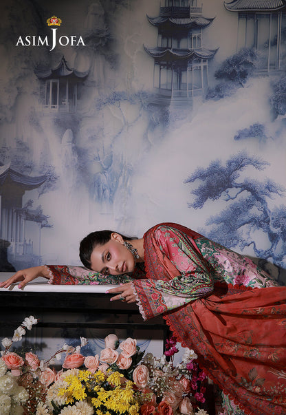 AJCS-04 Printed Charmeuse Silk Unstitched 3 Pcs