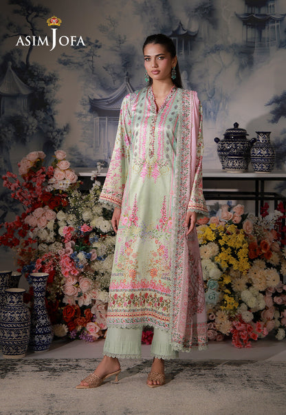 AJCS-07 Printed Charmeuse Silk Unstitched 3 Pcs