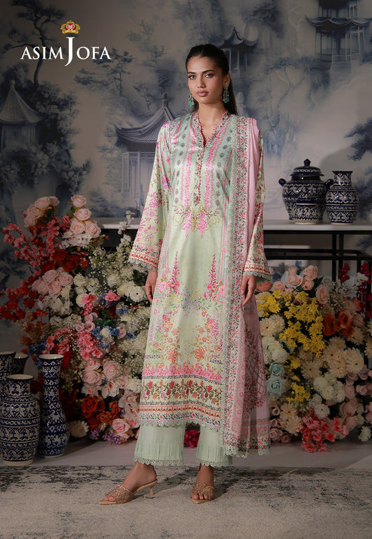 AJCS-07 Printed Charmeuse Silk Unstitched 3 Pcs