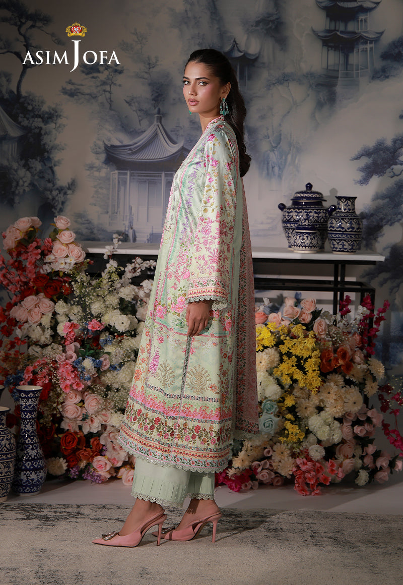 AJCS-07 Printed Charmeuse Silk Unstitched 3 Pcs