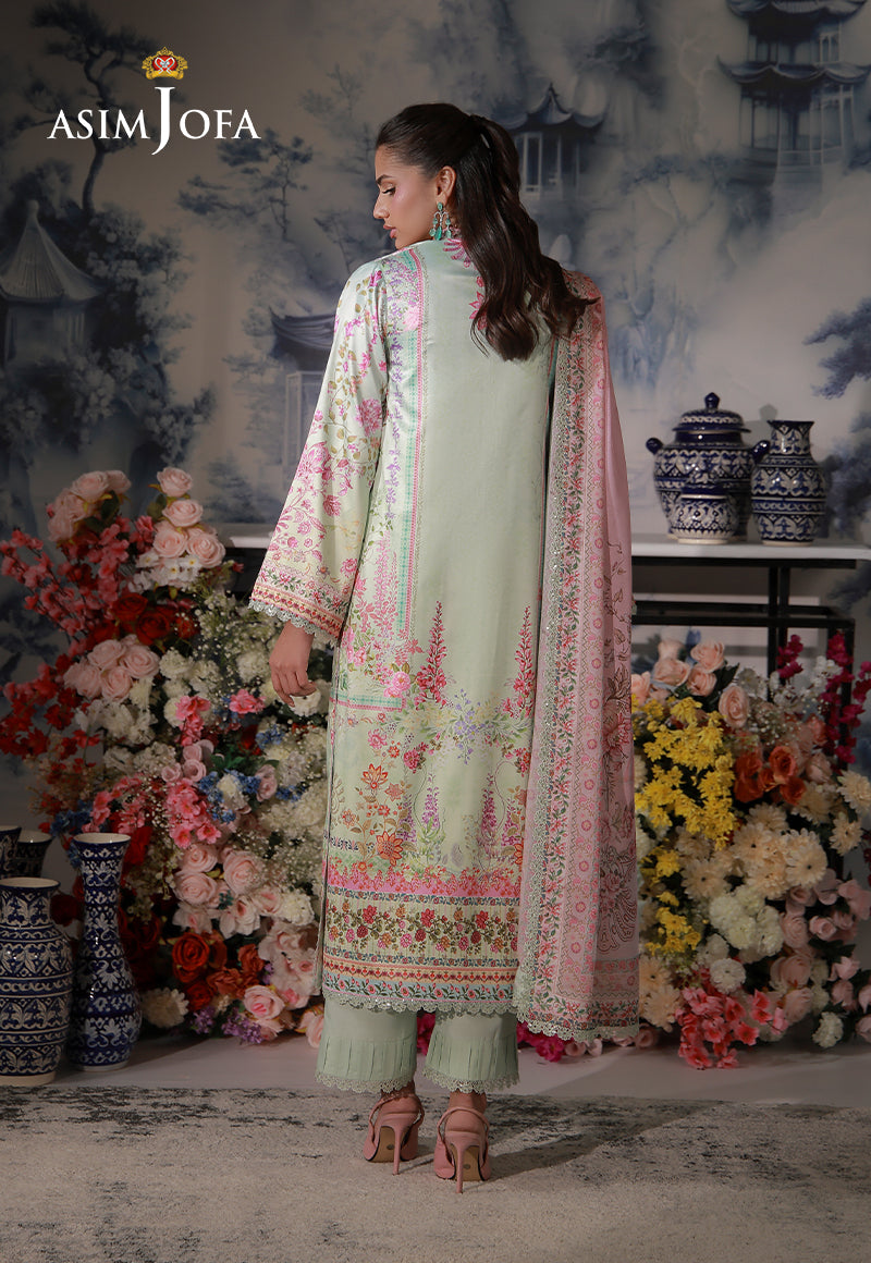 AJCS-07 Printed Charmeuse Silk Unstitched 3 Pcs