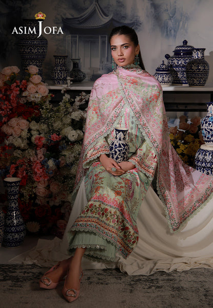 AJCS-07 Printed Charmeuse Silk Unstitched 3 Pcs