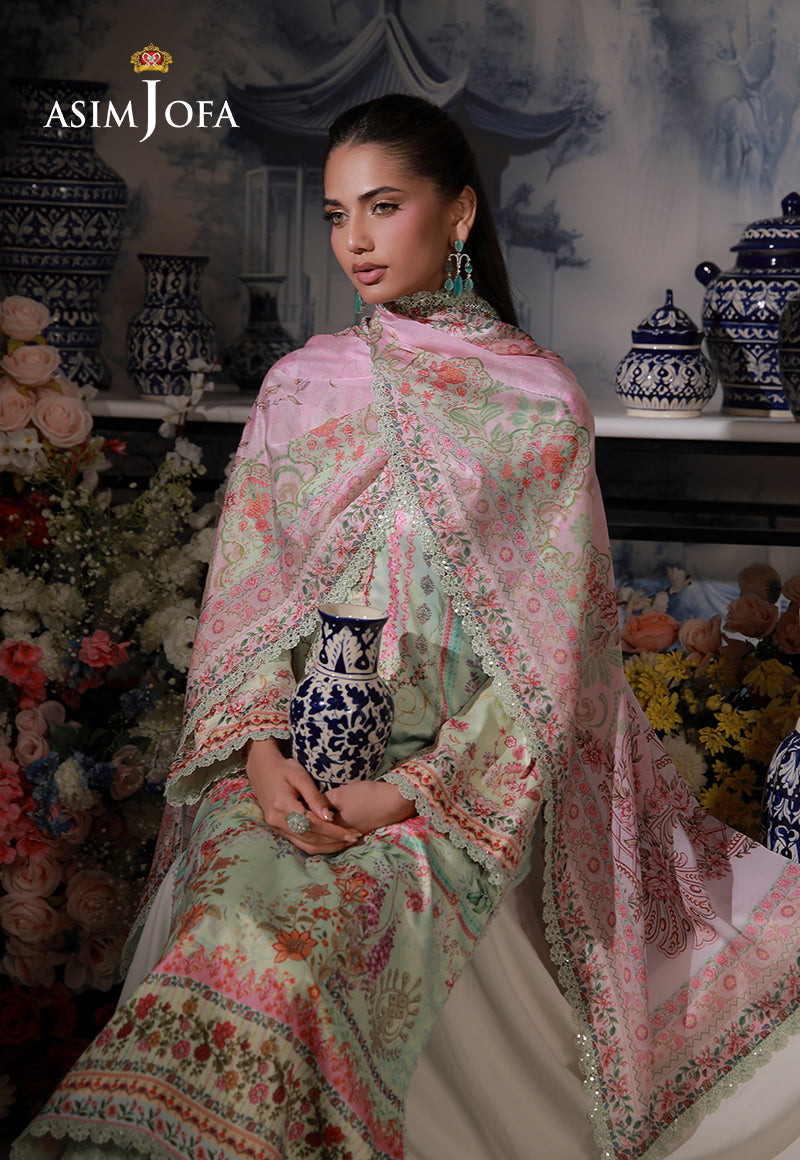 AJCS-07 Printed Charmeuse Silk Unstitched 3 Pcs