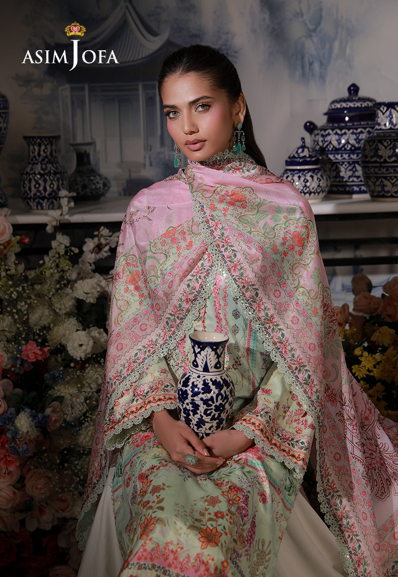 AJCS-07 Printed Charmeuse Silk Unstitched 3 Pcs