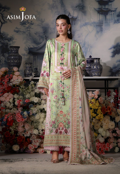 AJCS-01 Printed Charmeuse Silk Unstitched 3 Pcs