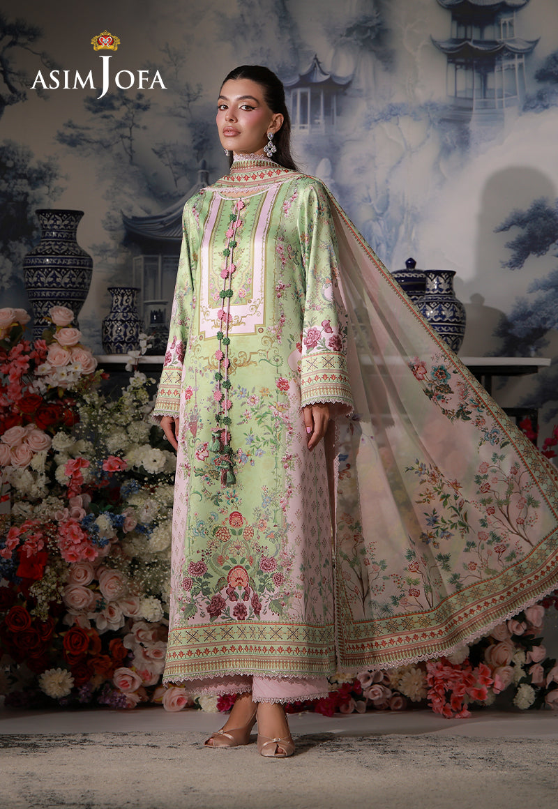 AJCS-01 Printed Charmeuse Silk Unstitched 3 Pcs