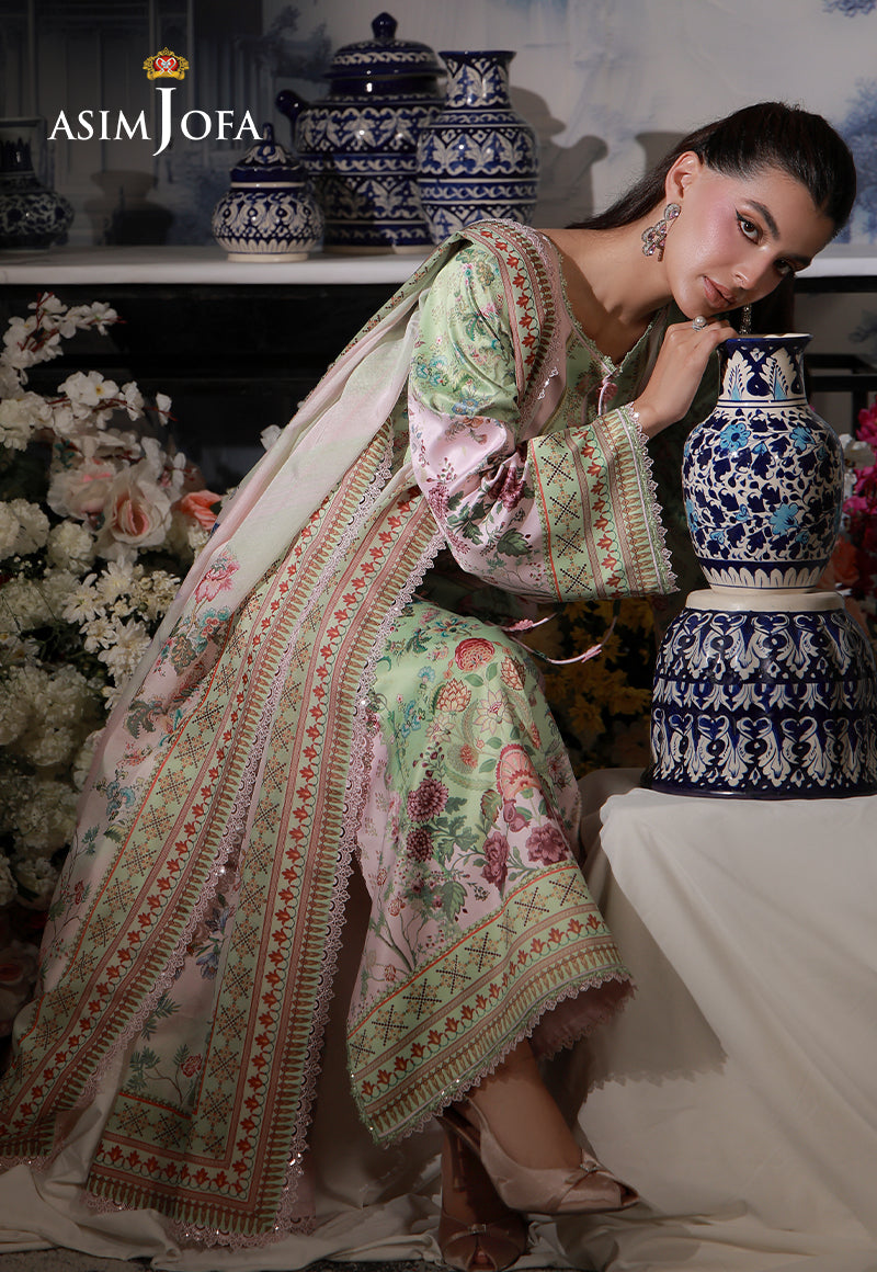 AJCS-01 Printed Charmeuse Silk Unstitched 3 Pcs