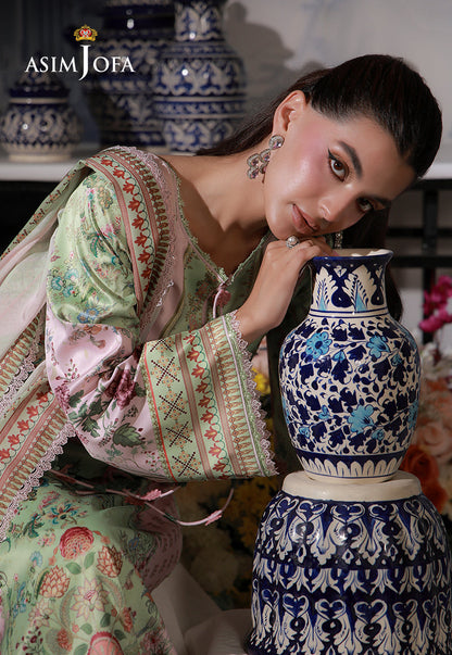 AJCS-01 Printed Charmeuse Silk Unstitched 3 Pcs